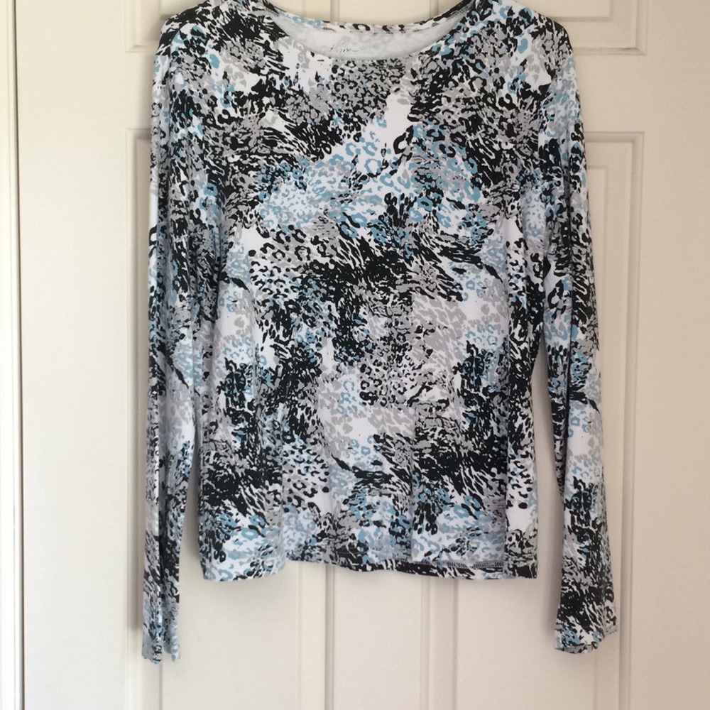 Kim Rogers Teal, Black & White Long Sleeved Top